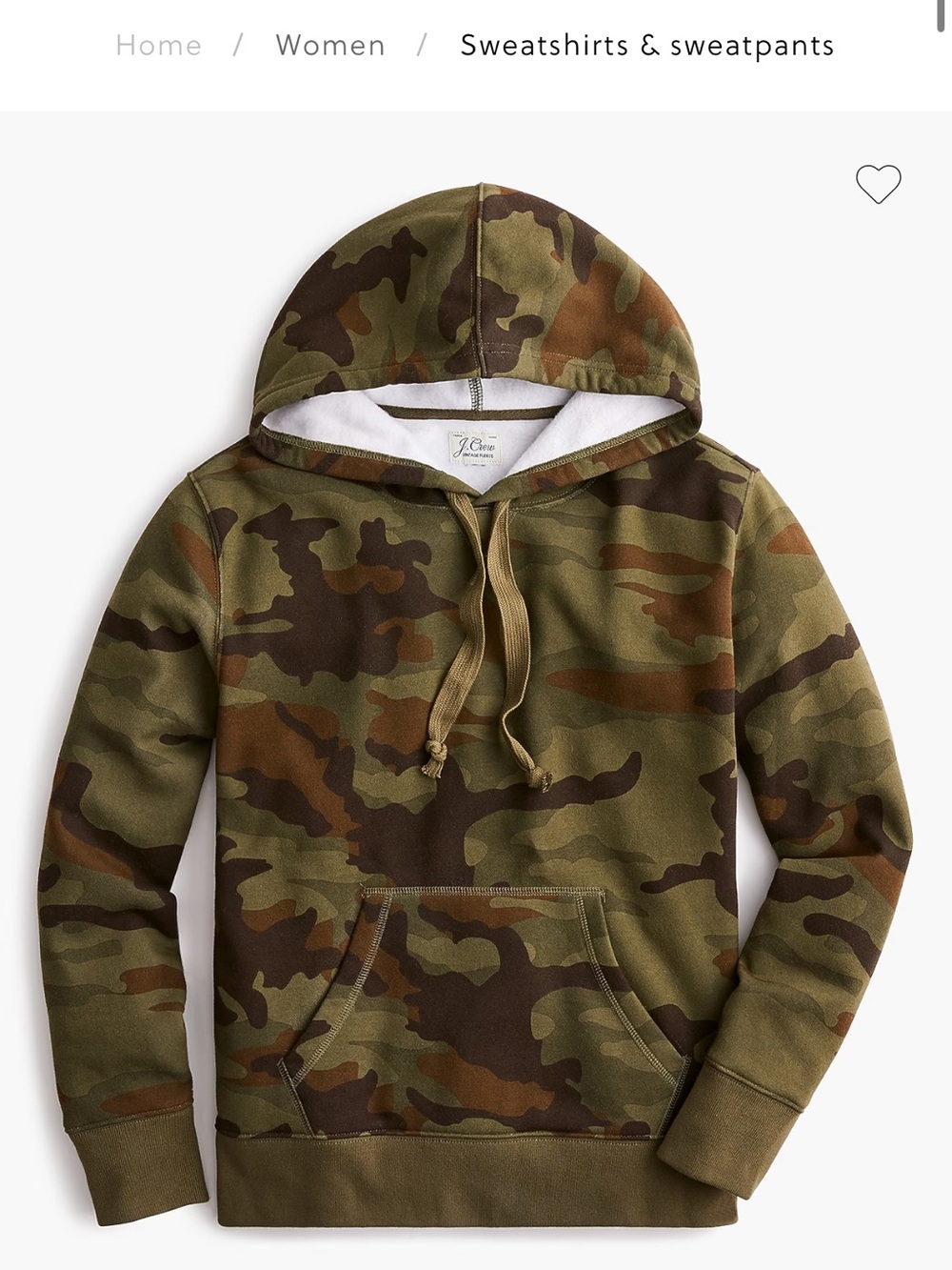 J.Crew Camo Supercozy Vintage Fleece Hoodie Sweatshirt Size XS NWOT